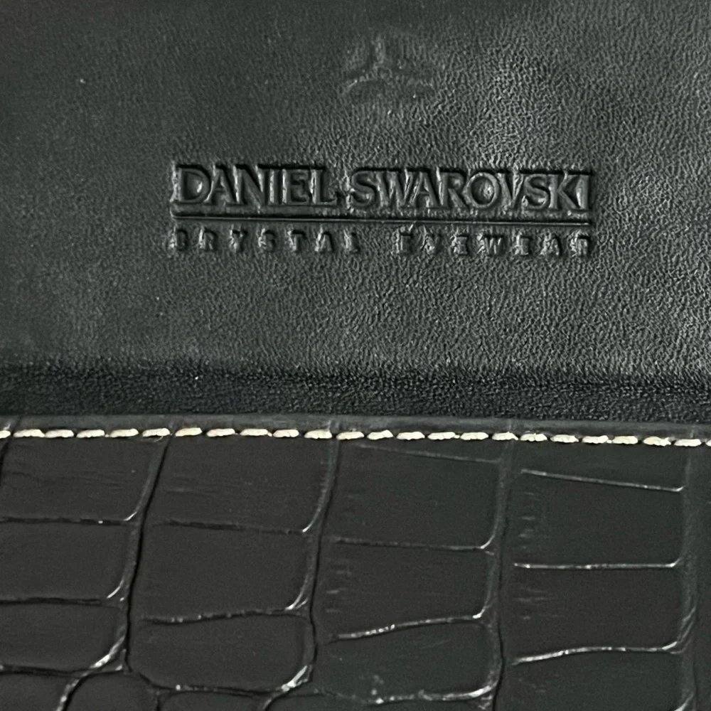 Daniel Swarovski Black Croc-Embossed Leather Wallet with Crystal EUC